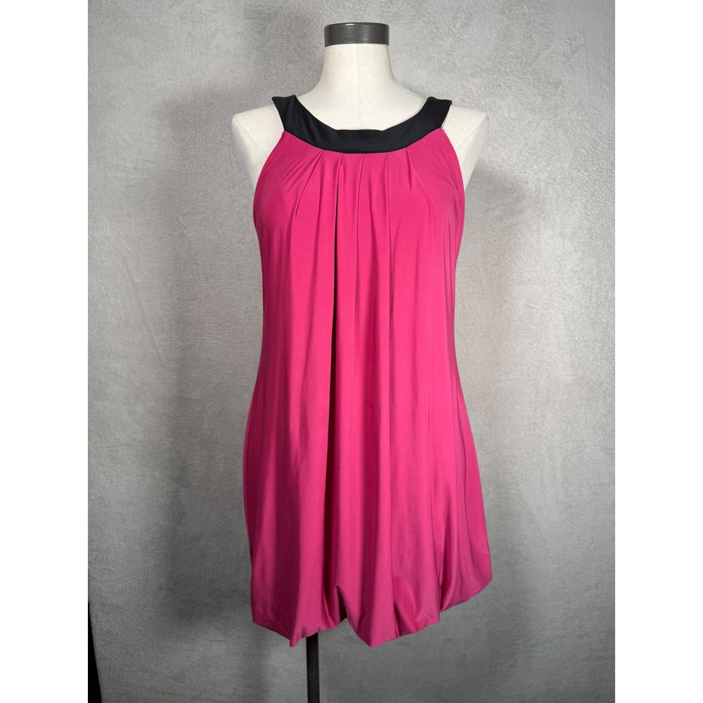 Y2K Can't Miss Pink Bubble Hem Mini Dress Black Trim Pleated Sleeveless Large